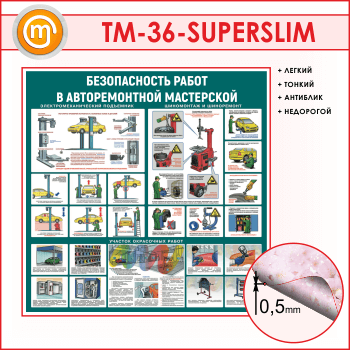 Стенд «Безопасность работ в авторемонтной мастерской» (TM-36-SUPERSLIM)